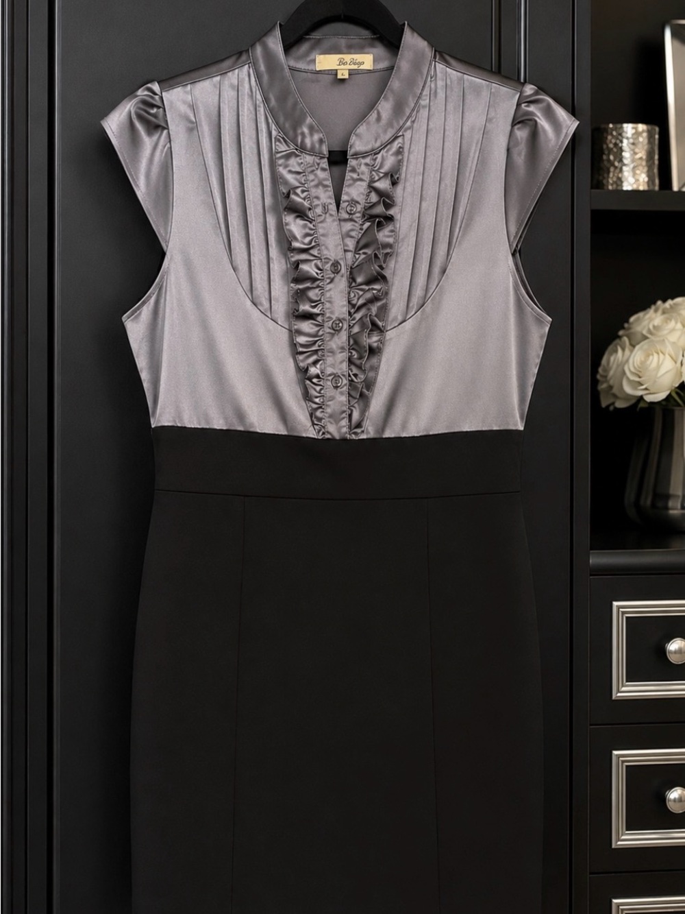 BeBop Silver & Black Ruffle Satin Bodice Dress